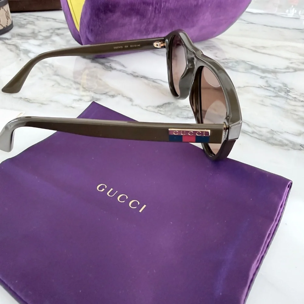 Gucci GG0747S Sunglasses Brown Acetate frames gray lenses, 55-19/145‎